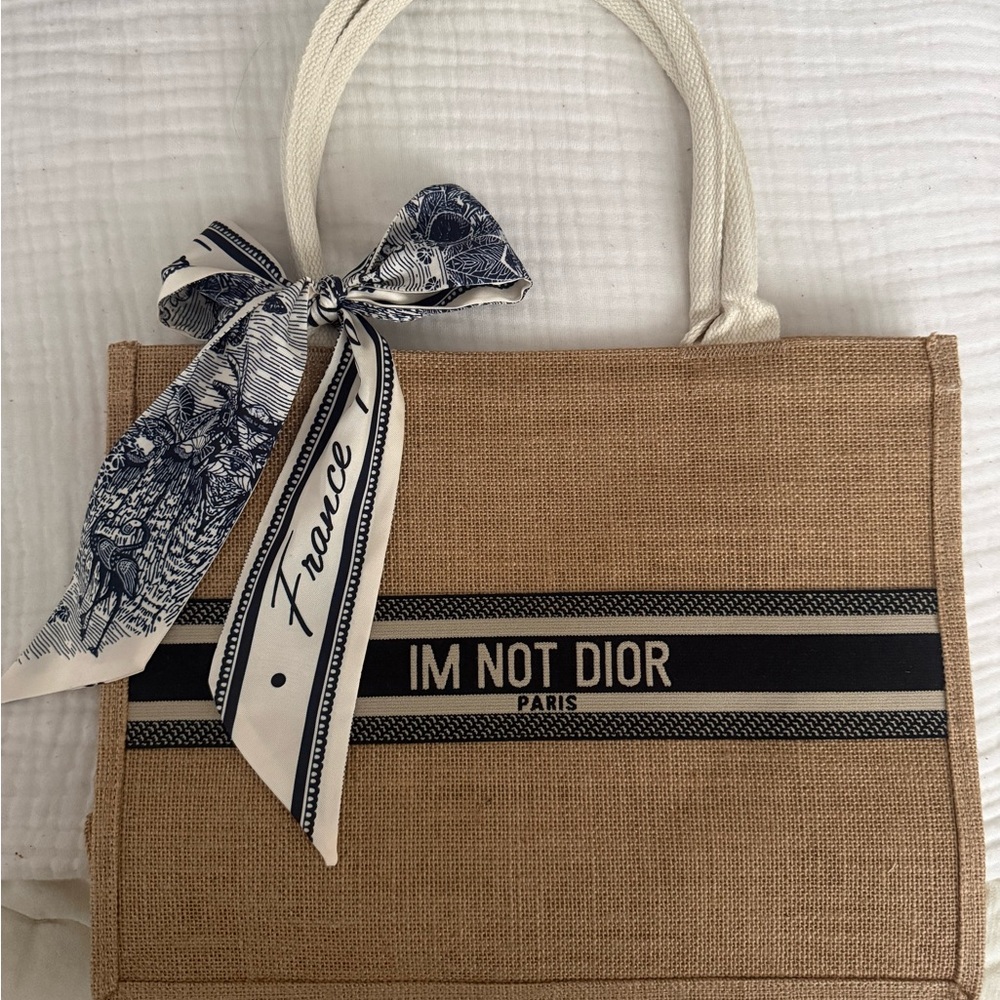 Natural Jute Tote with Navy Stripe